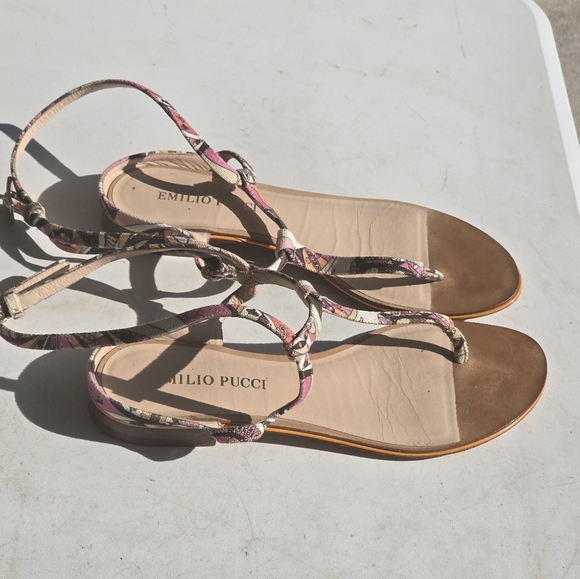 Emilio Pucci Leather Sandals Sz 36 (6) Women Colorful Italy Luxury Rare - Picture 11 of 12
